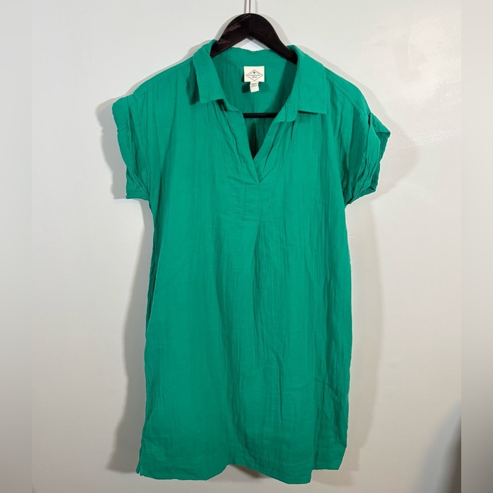 St. John’s Bay Green Cotton Tunic Dress Women’s Small V-Neck Short Sleeve